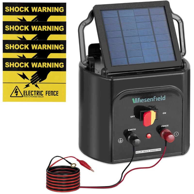 foto del prodotto wiesenfield elettrificatore per recinti con pannello solare batteria da 6 v 15 km 0,8 j