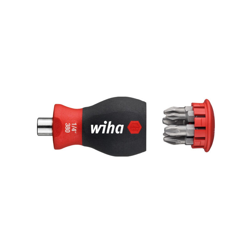foto del prodotto wiha giravite con portainserti a magazzino, magnetico pozidriv, phillips, con 6 inserti, stubby, 1 4 33741 