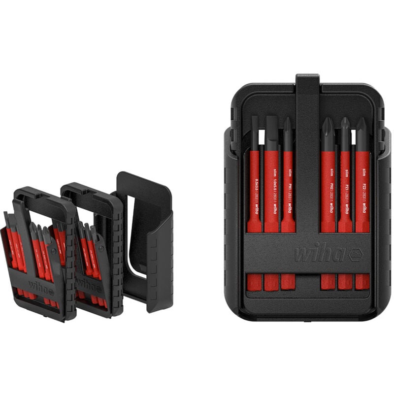 foto del prodotto wiha inserto set slimbit electric a taglio, phillips, pozidriv, positivo negativo pozidriv, torx 12 pz. con supporto da cintura 43162 