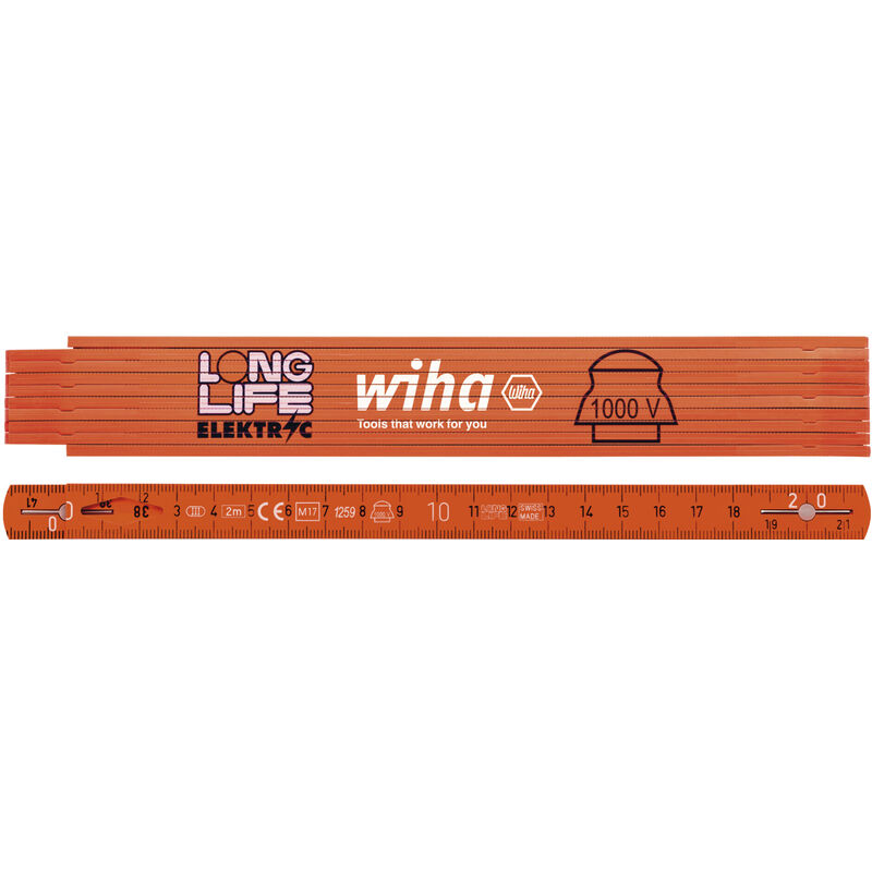 foto del prodotto wiha metro a stecche da elettricista longlife 2 m metrico, 10 stecche 15 mm 42068 