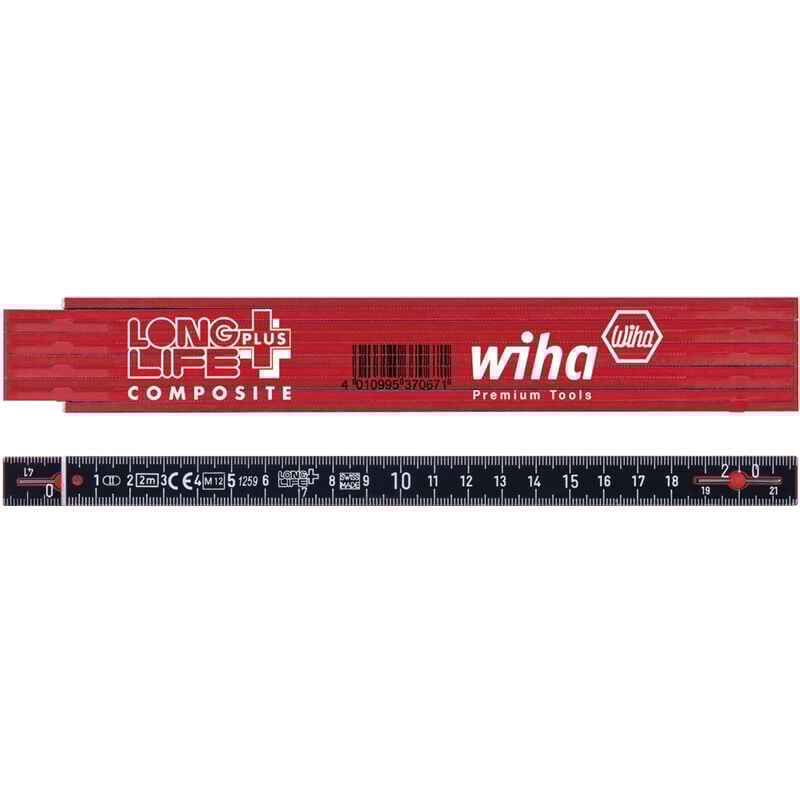 foto del prodotto wiha metro a stecche longlife plus composite, 2 m metrico, 10 stecche 15 mm 37067 