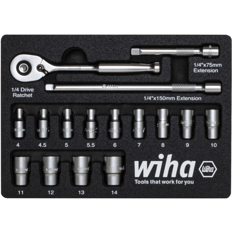immagine 0 del prodotto wiha set cricchetto da 1 4 16 pz. nell inserto in espanso 44683 