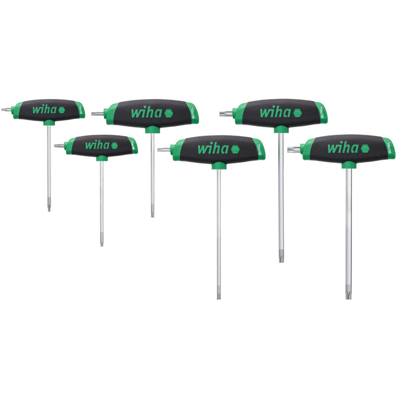 foto del prodotto wiha set di chiavi a brugola con impugnatura a t comfortgrip torx , 6 pz., con lama laterale, cromatura opaca 45622 