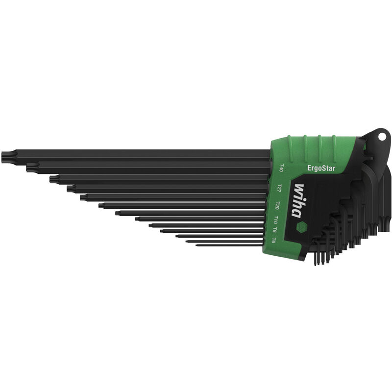 foto del prodotto wiha set di chiavi a brugola in supporto ergostar torx magicspring 13 pz., ossidazione nera in confezione di cartone da espositore 43848 