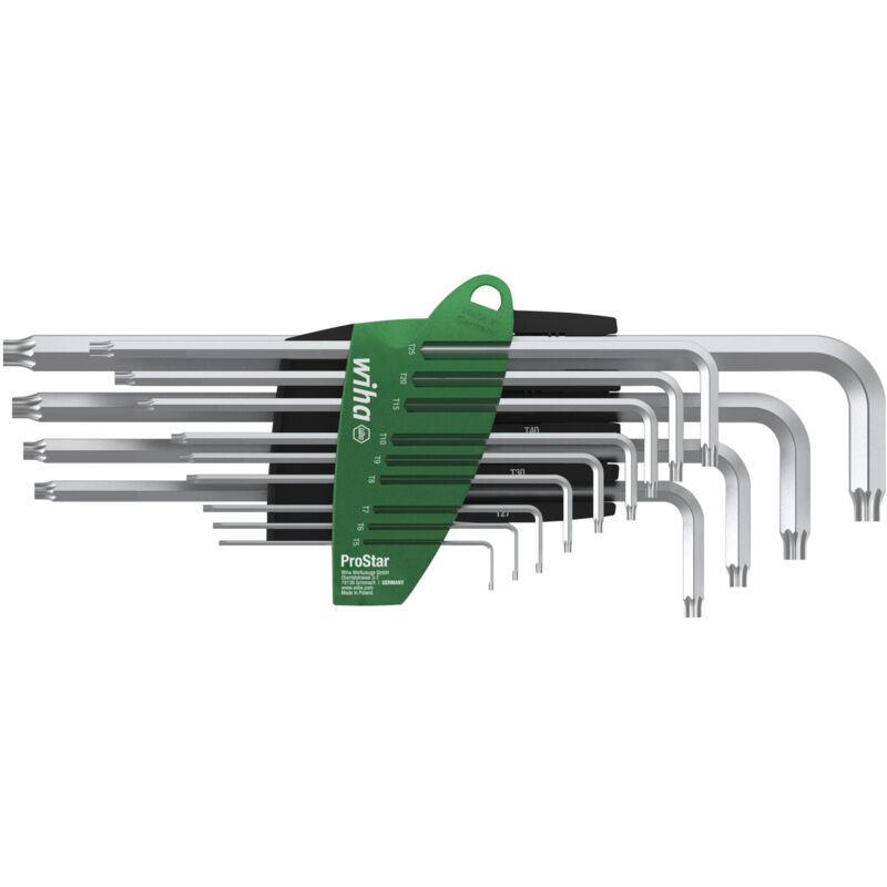 foto del prodotto wiha set di chiavi a brugola in supporto prostar torx , 13 pz., argento titanio, in confezione di cartone da espositore 39105 