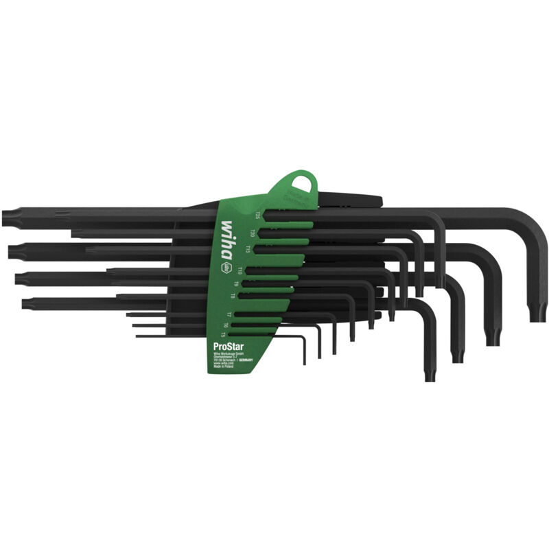 foto del prodotto wiha set di chiavi a brugola in supporto prostar torx 13 pz., ossidazione nera in confezione di cartone da espositore 24852 