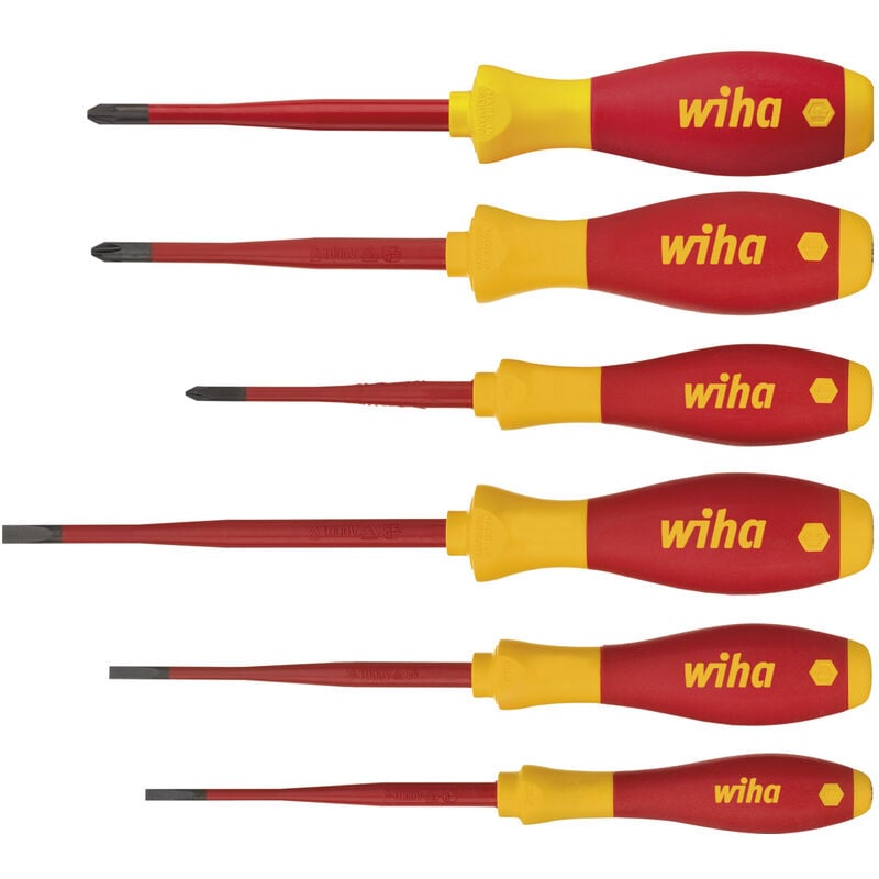 foto del prodotto wiha set di giravite softfinish electric slimfix a taglio, phillips positivo negativo pozidriv, 6 pz. 38362 