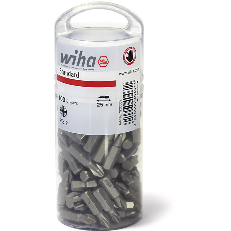 foto del prodotto wiha set di inserti standard 25 mm pozidriv pz2 , 100 pz., 1 4 , in confezione grande 40462 