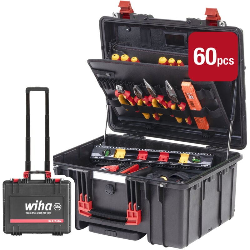 foto del prodotto wiha valigia portautensili xl 2 con ruote e manico telescopico elettrico 60 pezzi per elettricisti