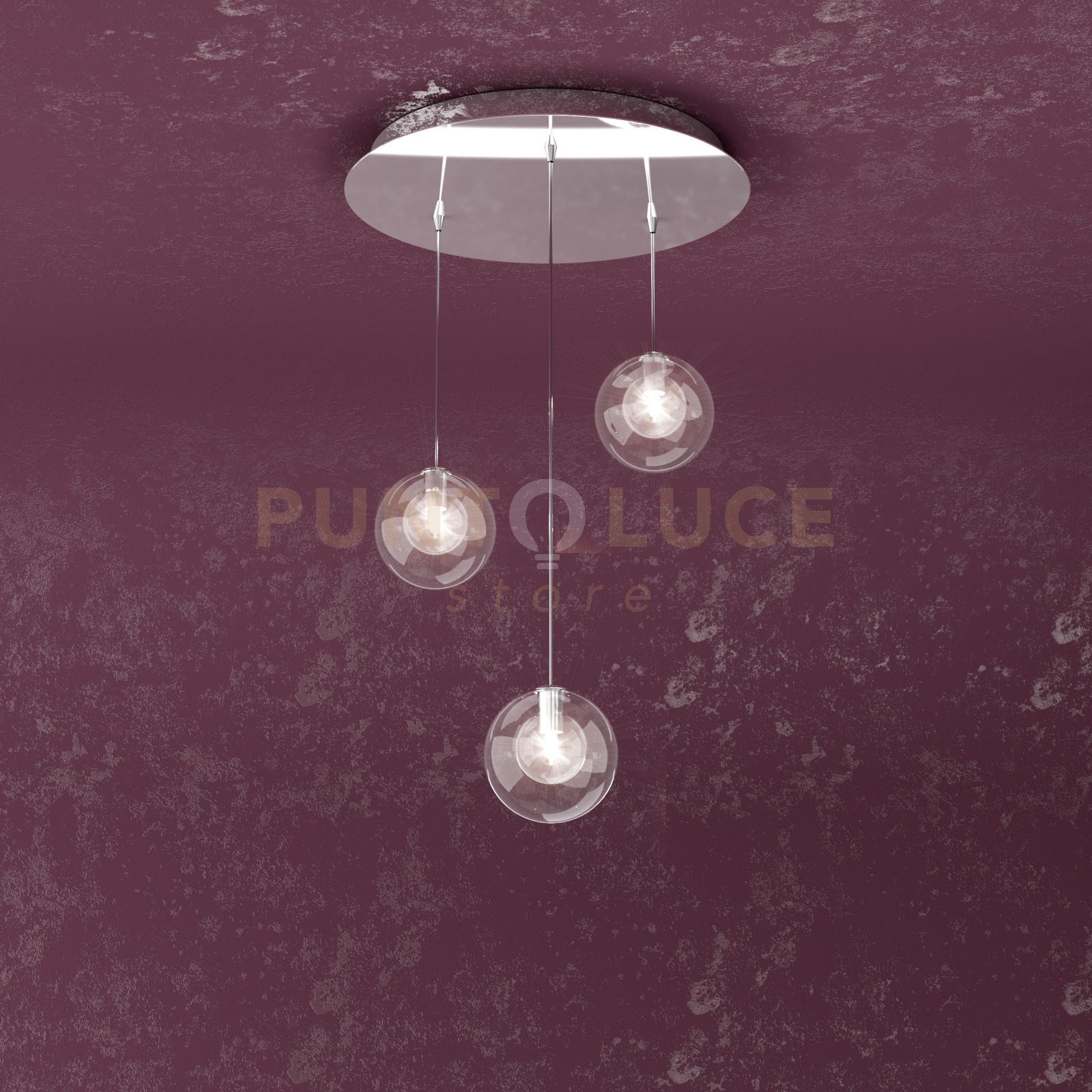 foto del prodotto willow sospensione tonda 3 luci vetro trasparente 1098-s3-tr