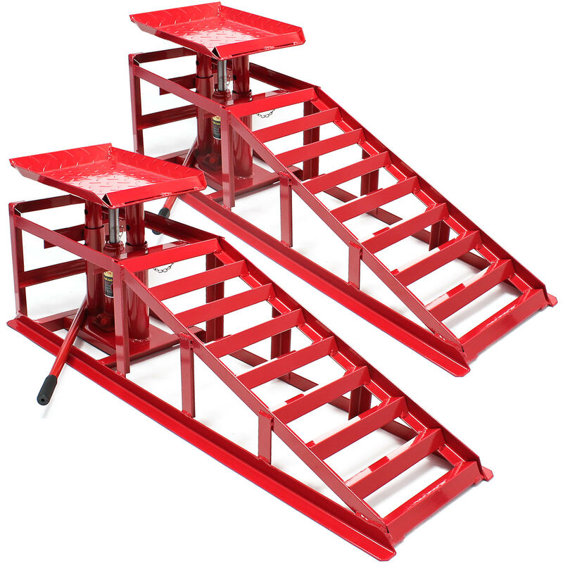 foto del prodotto wiltec 2x rampe di sollevamento con martinetto idraulico max 2000 kg altezza regolabile rampa di carico