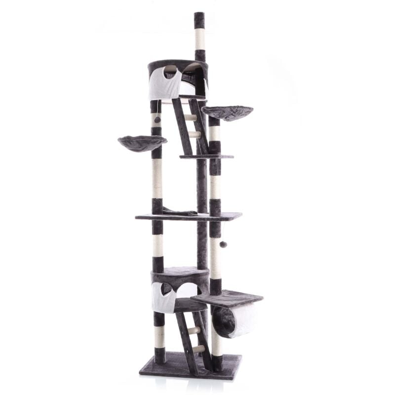 foto del prodotto wiltec albero tiragraffi 240 260 cm grigio bianco modello a soffitto con sisal nicchie e amache
