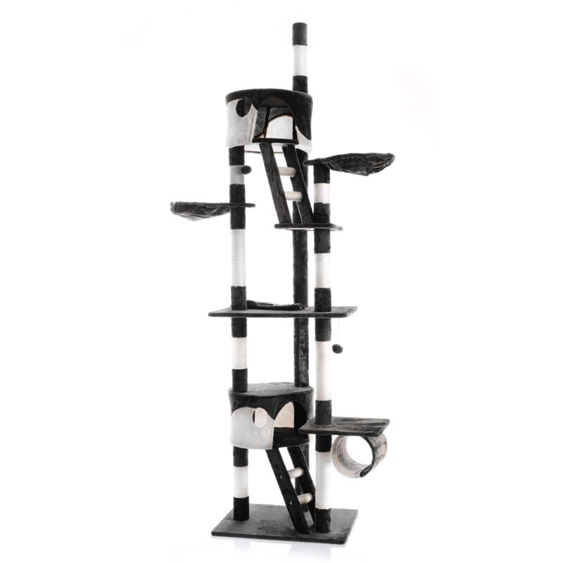 foto del prodotto wiltec albero tiragraffi 240 260 cm nero bianco modello a soffitto con sisal nicchie e amache