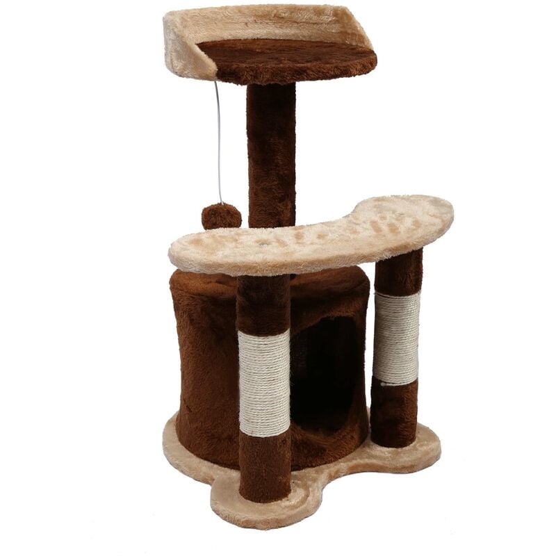 foto del prodotto wiltec albero tiragraffi 67 cm marrone bianco con sisal, piattaforma, nicchia e pallina