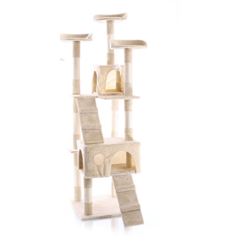 foto del prodotto wiltec albero tiragraffi beige 170 cm con piattaforme, cuccette e scale