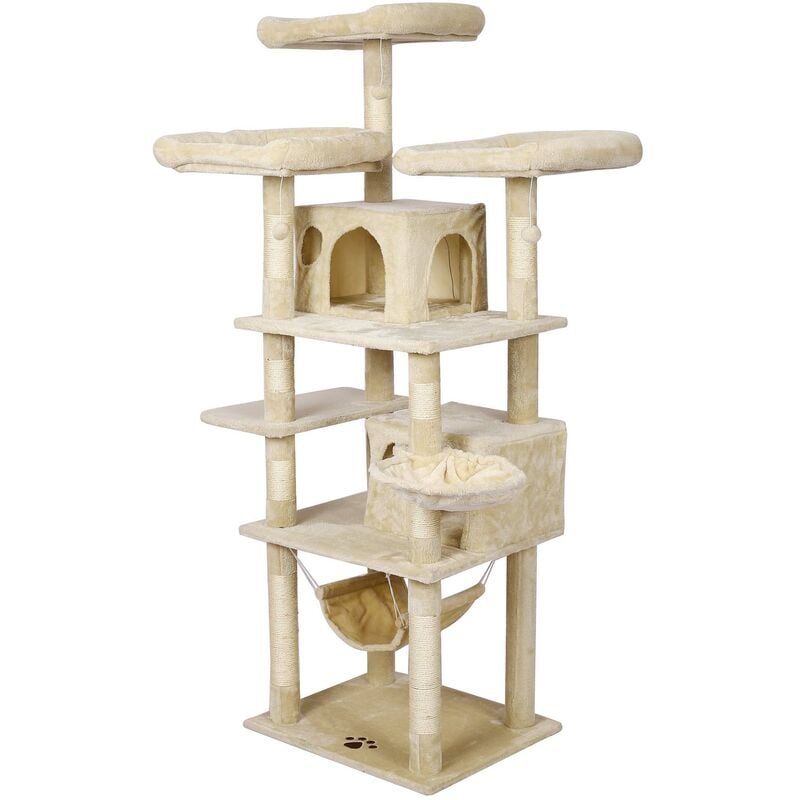foto del prodotto wiltec albero tiragraffi beige con motivo a zampe 172cm con amache, cucce per gatti e palline