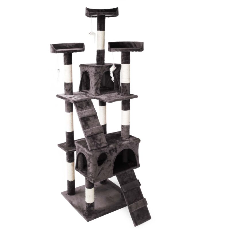 foto del prodotto wiltec albero tiragraffi grigio 170 cm con piattaforme, cuccette e scale