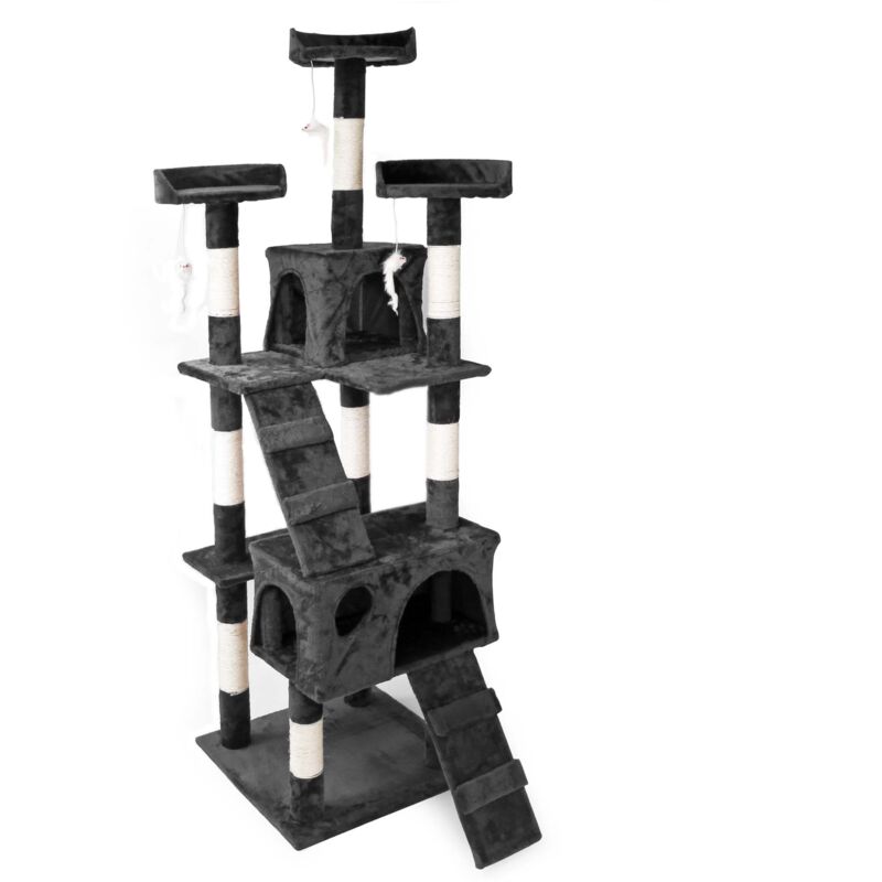 foto del prodotto wiltec albero tiragraffi nero 170 cm con piattaforme, cuccette e scale