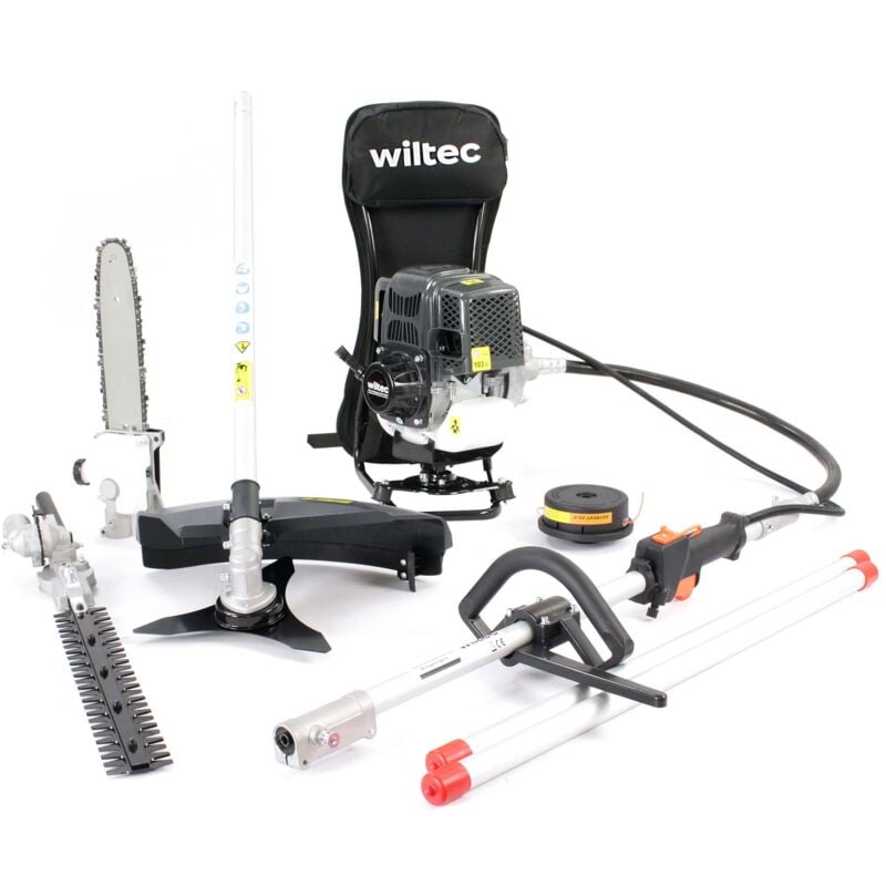 foto del prodotto wiltec attrezzo multifunzione da giardinaggio tagliasiepi, tagliabordi, decespugliatore, potatore telescopico motore a 4 tempi