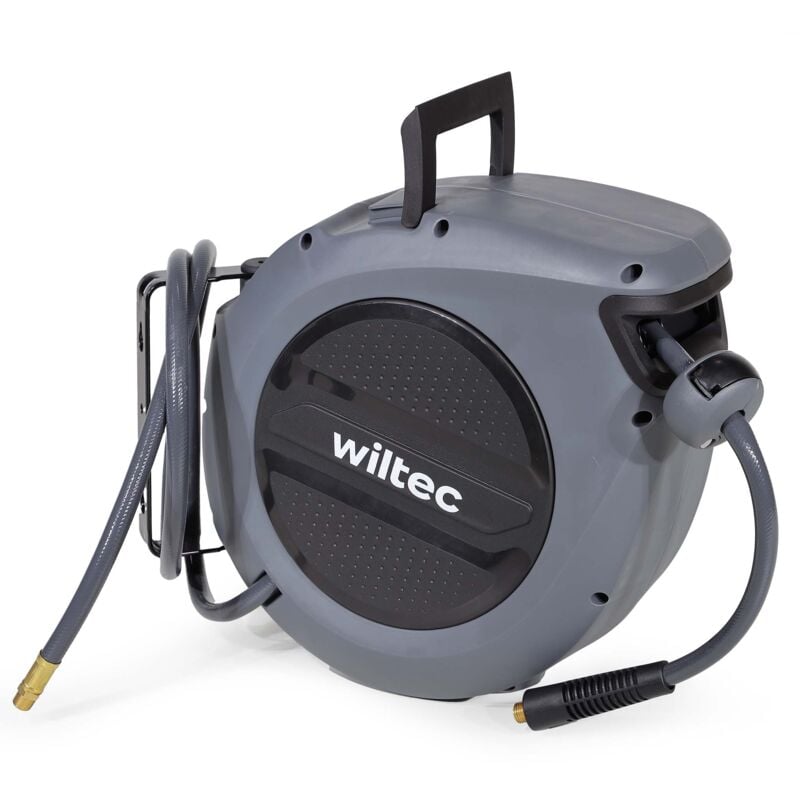 foto del prodotto wiltec avvolgitubo automatico per aria compressa 20 m, avvolgitubo in acciaio, 17 bar, con supporto girevole a 180 