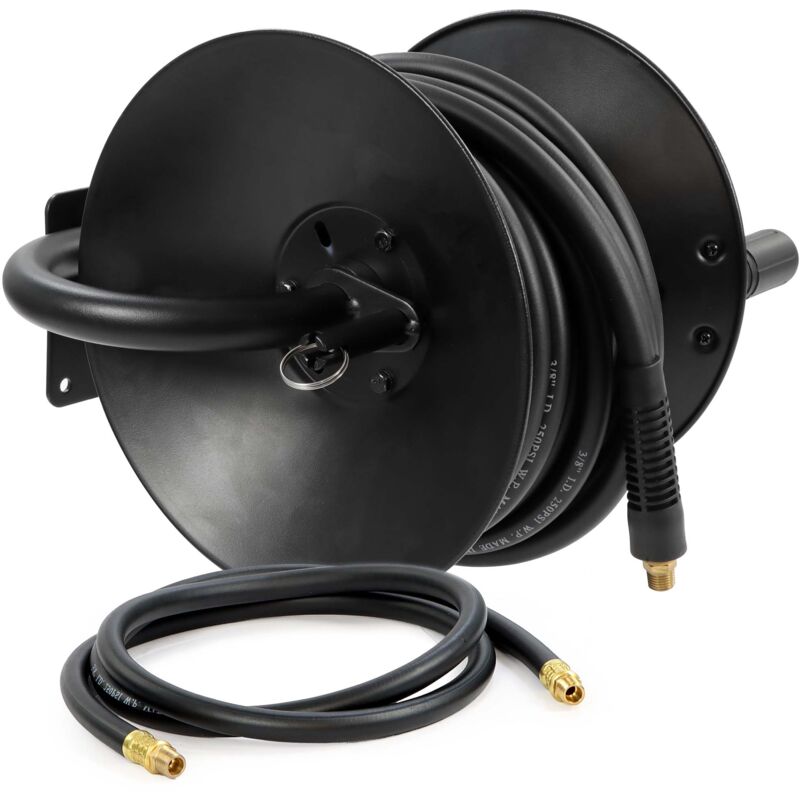 foto del prodotto wiltec avvolgitubo per aria compressa 15 m, avvolgitubo manuale in acciaio, per 20 bar, facile montaggio