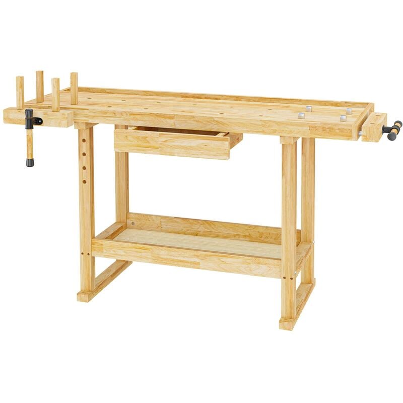 foto del prodotto wiltec banco da lavoro 145x49x86cm in legno rubberwood ripiano e pinze di serraggio