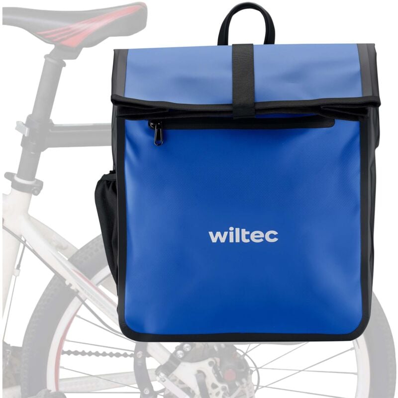 foto del prodotto wiltec borsa per bici 22 l blu, impermeabile, montaggio al portapacchi posteriore bicicletta, gancio girevole a 360 ed elementi riflettenti