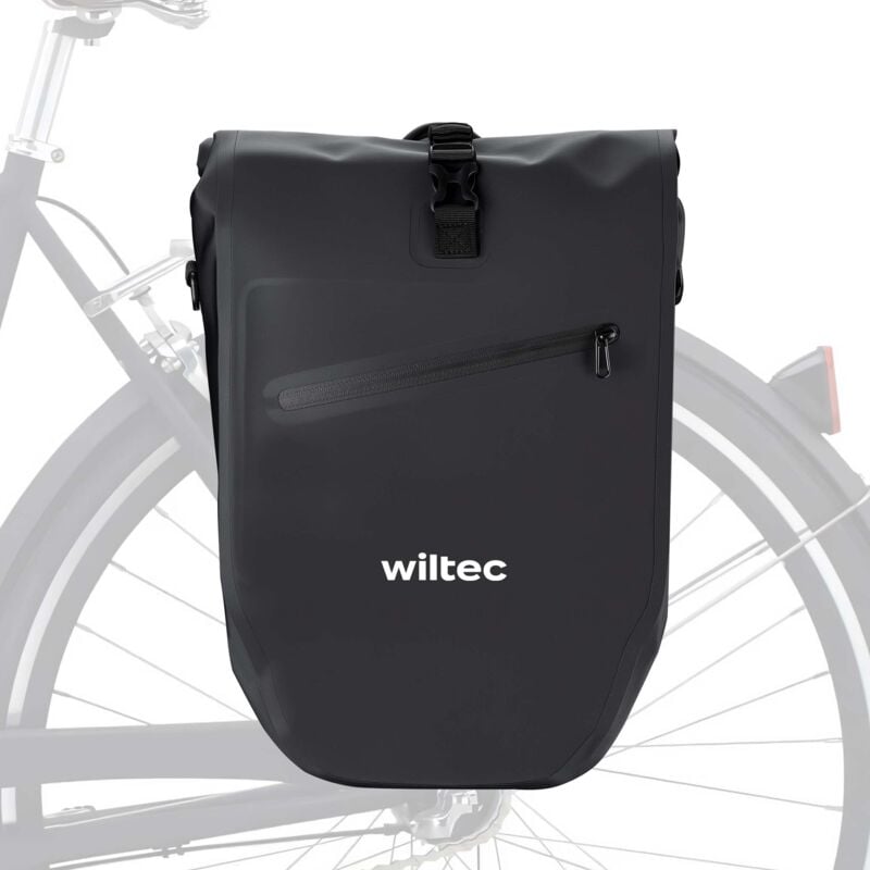 foto del prodotto wiltec borsa per bici 22 l nera, impermeabile, montaggio al portapacchi posteriore bicicletta, gancio girevole a 360 ed elementi riflettenti