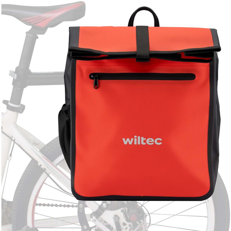 foto del prodotto wiltec borsa per bici 22 l rossa, impermeabile, montaggio al portapacchi posteriore bicicletta, gancio girevole a 360 ed elementi riflettenti