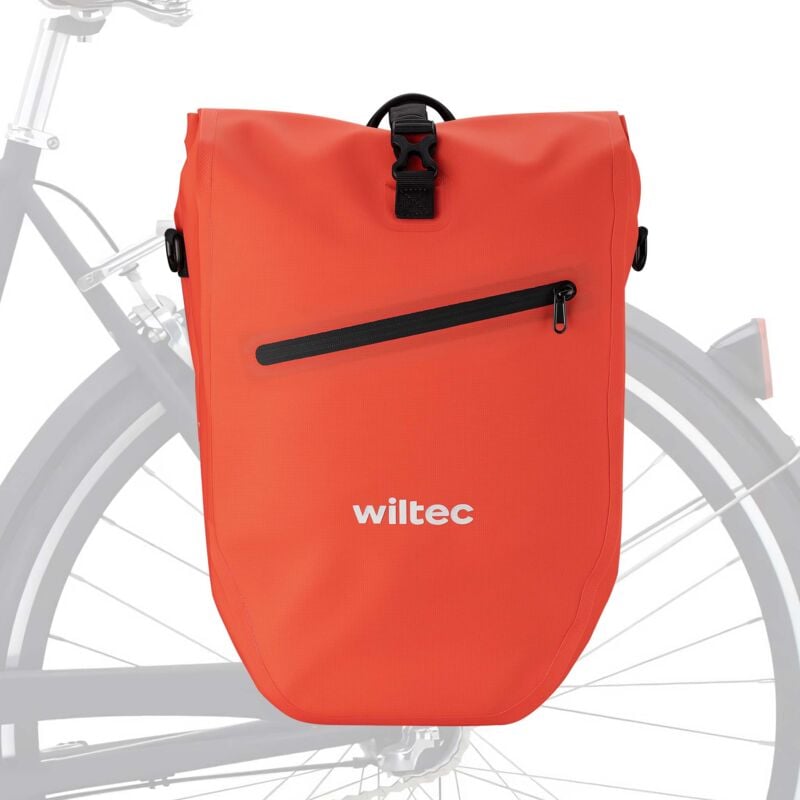 foto del prodotto wiltec borsa per bici 22 l rossa, impermeabile, montaggio al portapacchi posteriore bicicletta, gancio girevole a 360 ed elementi riflettenti