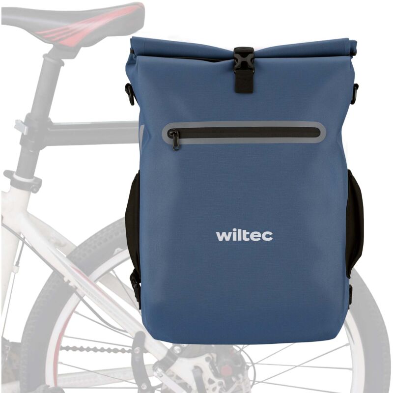 foto del prodotto wiltec borsa per bici 4in1 20 l blu, impermeabile, montaggio al portapacchi posteriore, scomparto laptop, elementi riflettenti