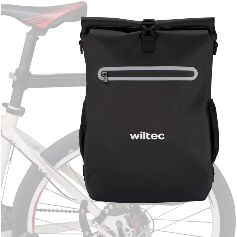 foto del prodotto wiltec borsa per bici 4in1 20 l nera, impermeabile, montaggio al portapacchi posteriore, scomparto laptop, elementi riflettenti