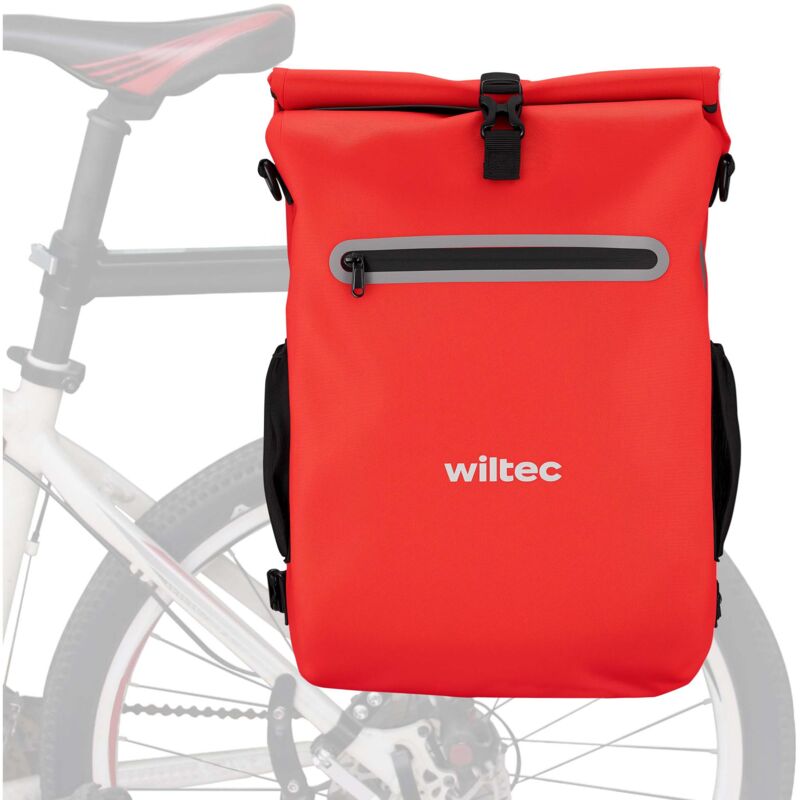foto del prodotto wiltec borsa per bici 4in1 20 l rossa, impermeabile, montaggio al portapacchi posteriore, scomparto laptop, elementi riflettenti