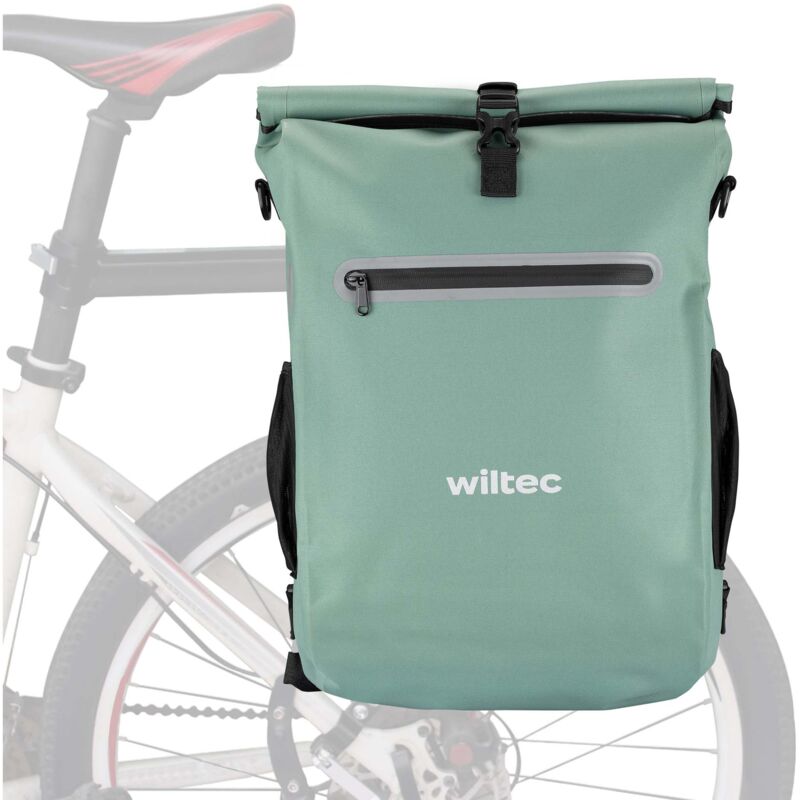 foto del prodotto wiltec borsa per bici 4in1 20 l verde, impermeabile, montaggio al portapacchi posteriore, scomparto laptop, elementi riflettenti
