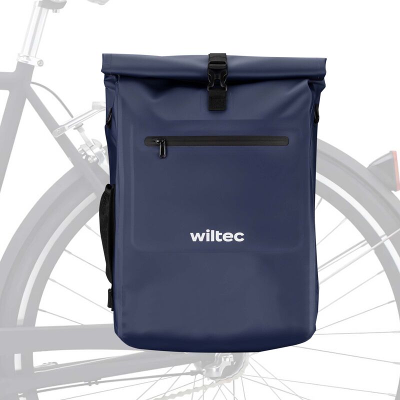 foto del prodotto wiltec borsa per bici 4in1 25 l blu, impermeabile, montaggio al portapacchi posteriore, scomparto laptop, elementi riflettenti
