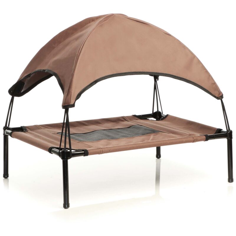 foto del prodotto wiltec brandina per cani e gatti con tettoia marrone, cuccia per cani max 35kg, lettino da esterno per animali con tettuccio parasole, 91x76x16cm