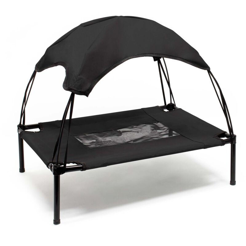 foto del prodotto wiltec brandina per cani e gatti con tettoia nera, cuccia per cani max 25kg, lettino da esterno per animali con tettuccio parasole, 76x60x16cm