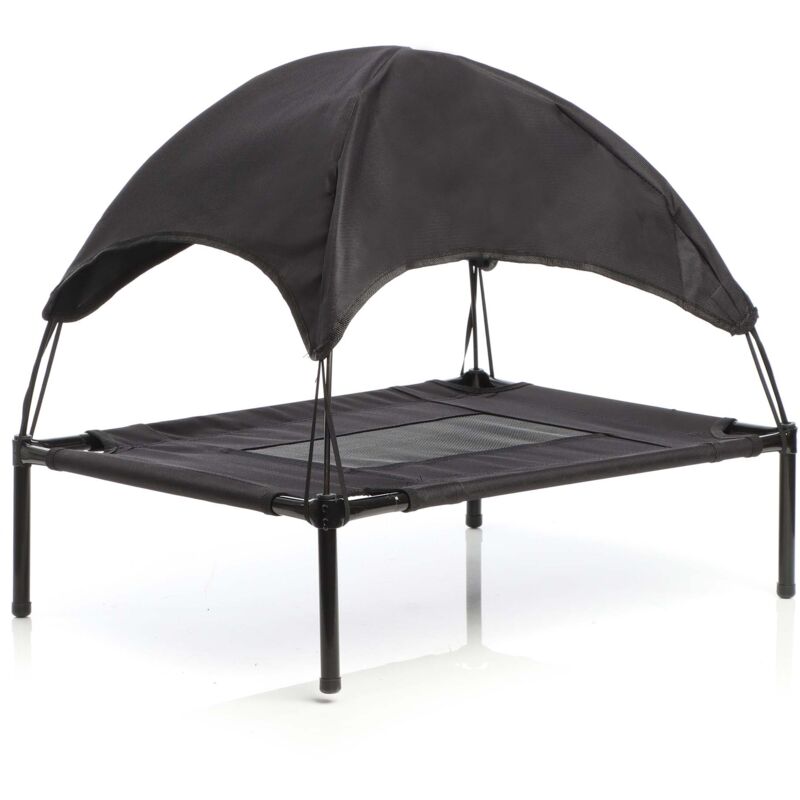 foto del prodotto wiltec brandina per cani e gatti con tettoia nera, cuccia per cani max 50kg, lettino da esterno per animali con tettuccio parasole, 122x91x16cm