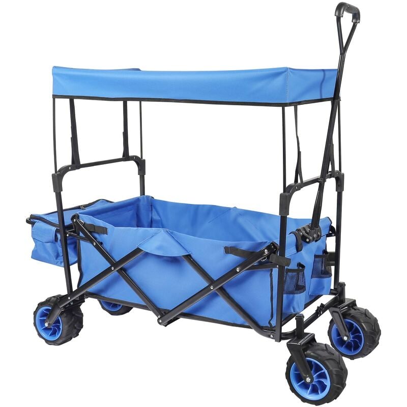 foto del prodotto wiltec carretto a mano pieghevole, max 70 kg, tessuto impermeabile blu, carrello spiaggia con parasole