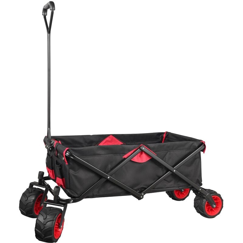 foto del prodotto wiltec carretto a mano pieghevole, max 80 kg, tessuto impermeabile rosso nero, carrello