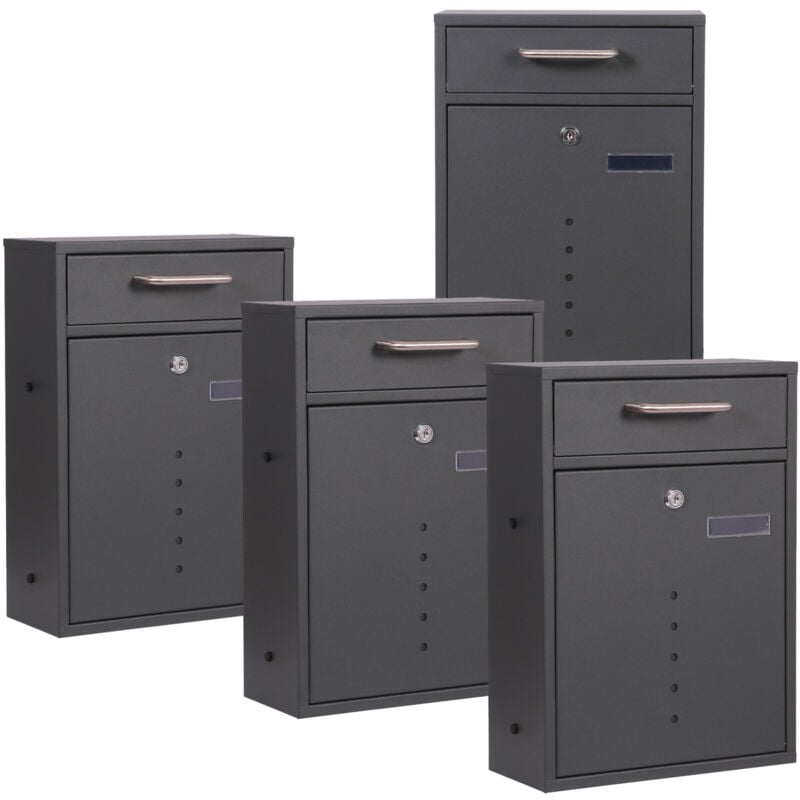 foto del prodotto wiltec - cassetta delle lettere 2x2 v51 antracite cassetta postale a muro con serrature e finestre