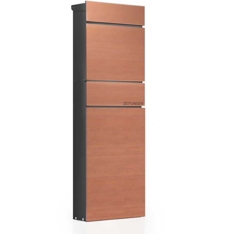 foto del prodotto wiltec cassetta postale autoportante con portagiornale in acciaio antracite ed effetto legno 39,5 x 14,1 x 115 cm, cassetta delle lettere con