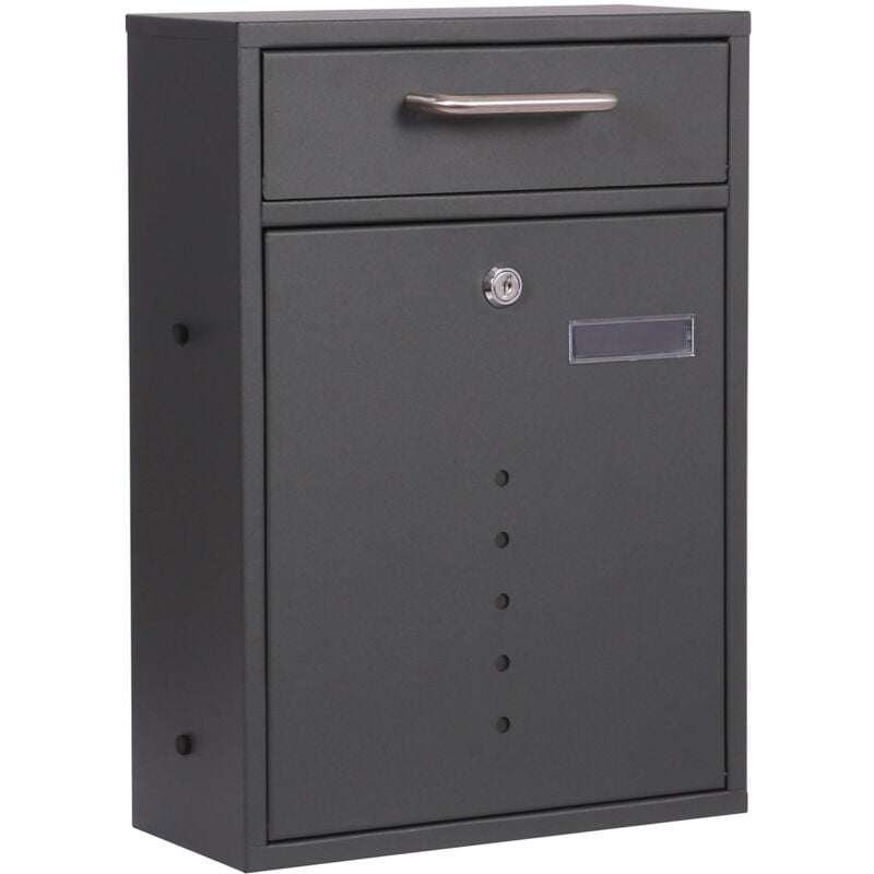 foto del prodotto wiltec cassetta postale singola v51 antracite, a parete o autoportante, con finestrelle e vetrino nome