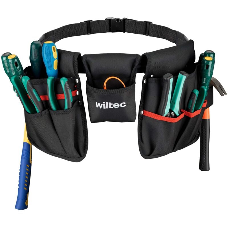 foto del prodotto wiltec - cintura porta attrezzi con 23 tasche, 63,5 x 25,5 cm, portata 15 kg, robusta e regolabile, per elettricista, carpentiere, boscaiolo, giardinaggio,