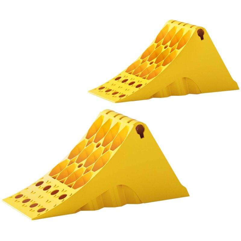 foto del prodotto wiltec cunei fermaruota, set di 2 cunei per ruote, capacit 6,5 t coppia, per autocarri e rimorchi, con piastra dentellata in metallo