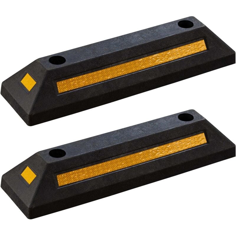 foto del prodotto wiltec delimitatore di parcheggio, 2 battiruota in gomma 560x150x100mm con fasce rifrangenti, fermaruota