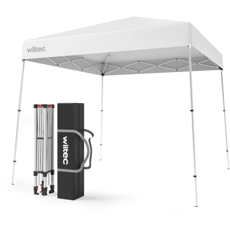 foto del prodotto wiltec gazebo pieghevole bianco, 2,5 x 2,5 x 2,7 m con chiusura centrale, tenda per fiere eventi mercati