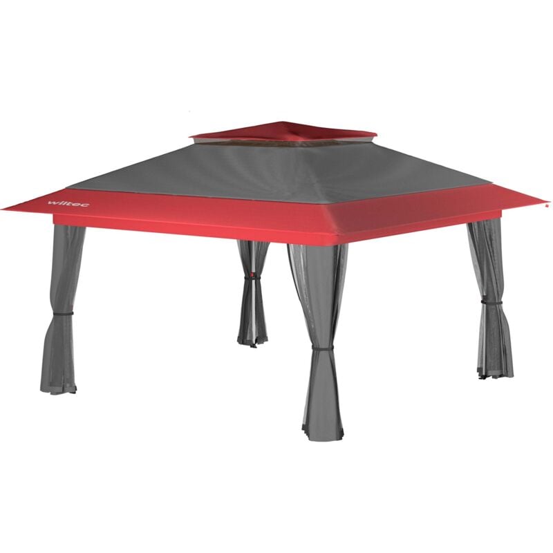 foto del prodotto wiltec gazebo pieghevole con zanzariera, grigio rosso 3,92 x 3,92 m, impermeabile, uv 50 , tendone per feste