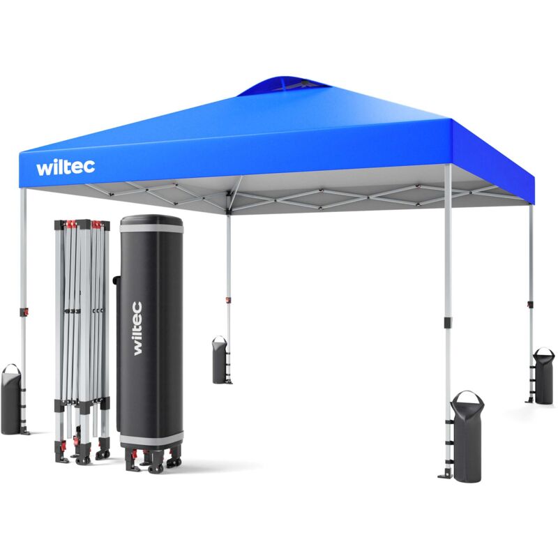 foto del prodotto wiltec gazebo pieghevole pop-up blu, 3 x 3 m con ruote tenda per fiere eventi mercati