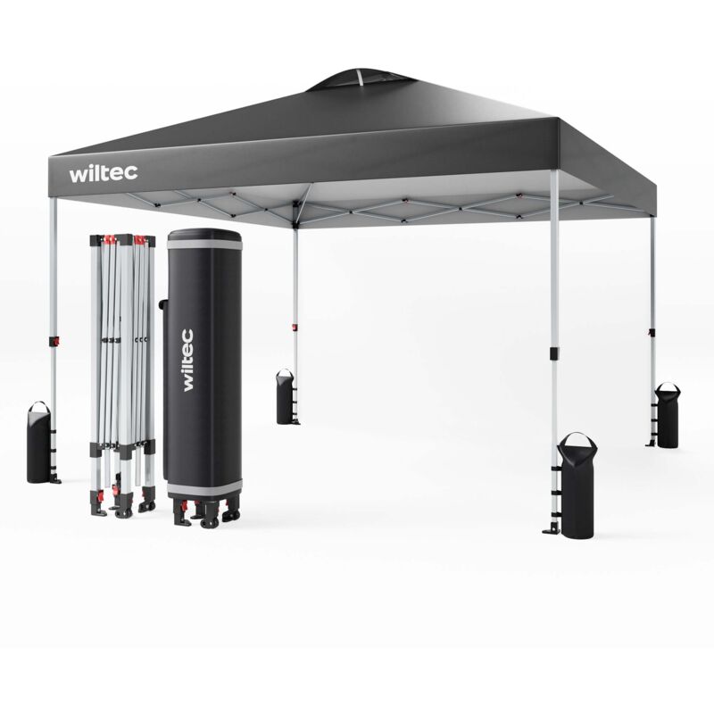 foto del prodotto wiltec gazebo pieghevole pop-up grigio, 3 x 3 m con ruote tenda per fiere eventi mercati